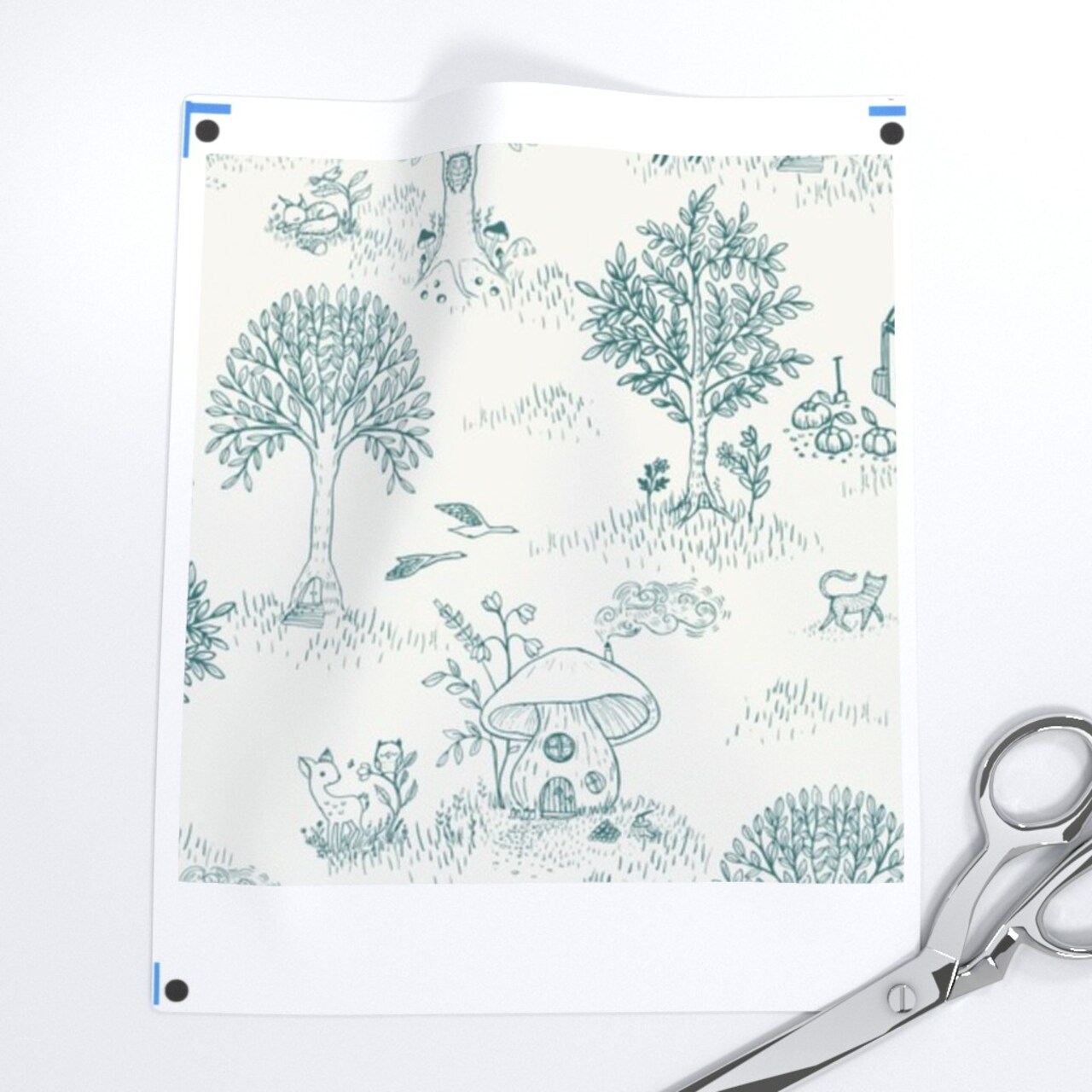 Whimsical Traditional Toile Animals Forest Woodland Trees Fairy House Deer Mushroom Cottagecore Fox Cat Birds Vintage Flowers Playroom Nursery Custom Printed Fabric by Spoonflower Various Fabrics by the Yard or Fat Quarter